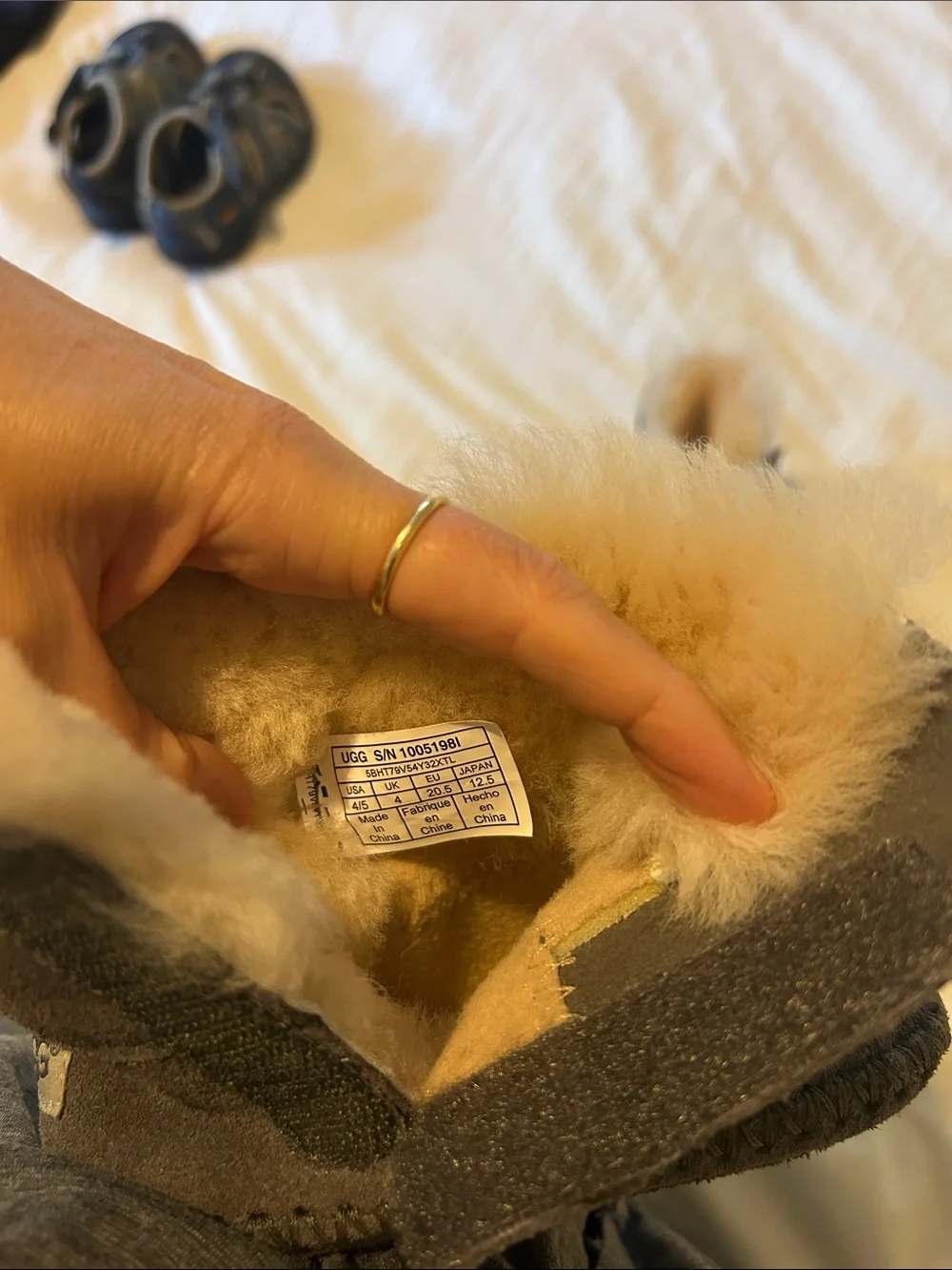 UGG Gray Sheepskin-Lined Baby Booties